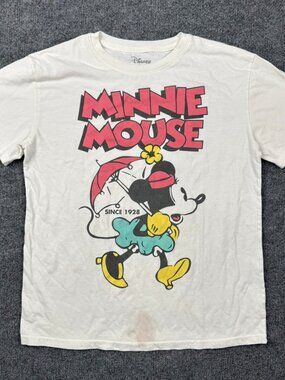 Disney Minnie Mouse Graphic T-Shirt White Unisex Size M Medium Retro 1928 Flawed